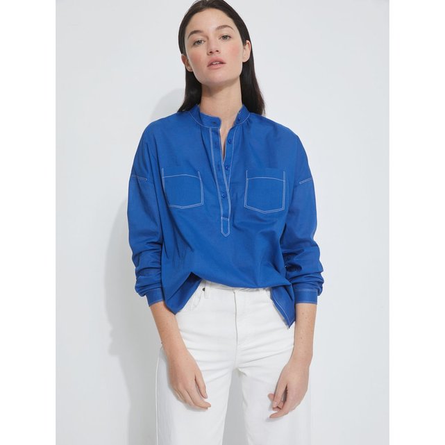 Chemise Finitions Surpiquees Bleu Roi Cyrillus La Redoute