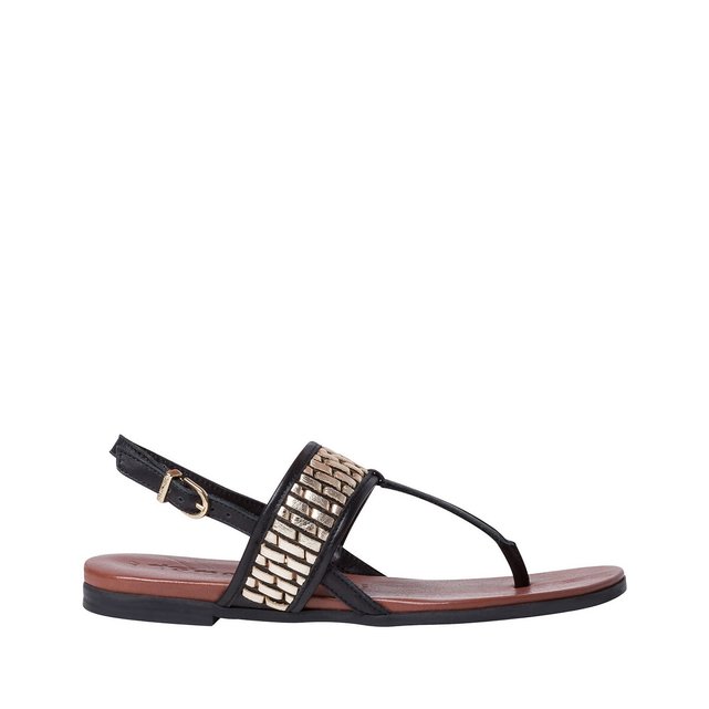 black leather toe post sandals