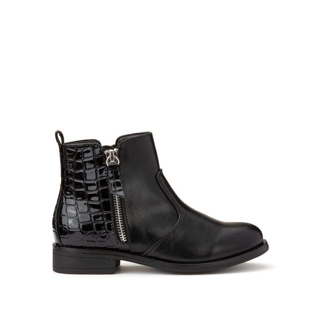 Kids zip-up ankle boots with mock croc 