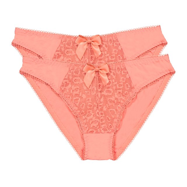 Pack Of 2 Lace Front Knickers Orange Pink La Redoute Collections