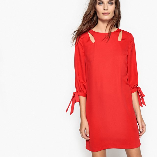 Shift Dress with Bow On Sleeves