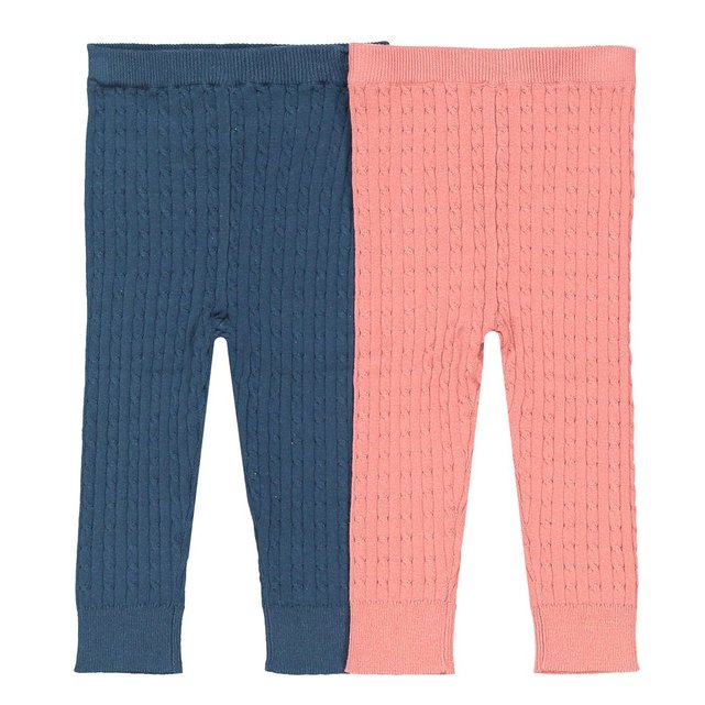 Lot de 2 leggings en tricot tressés 1 mois , 3 ans bleu/rose La Redoute Collections