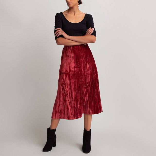 red velvet midi skirt