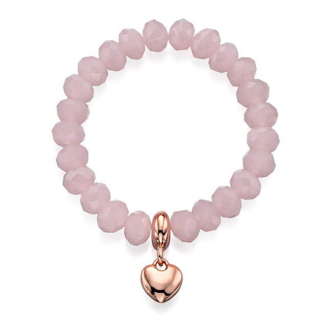 Pink bead stretch bracelet with rose gold heart , pink, Fiorelli ...