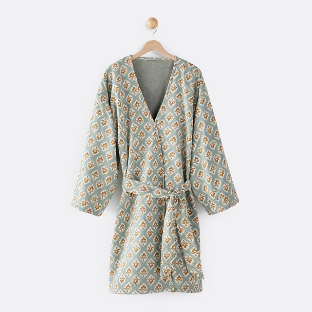 Peignoir Kimono INDACORIFY En Coton Gaufré Imprimé Main - Floral, Taille Unique, Avec Ceinture Et Poches