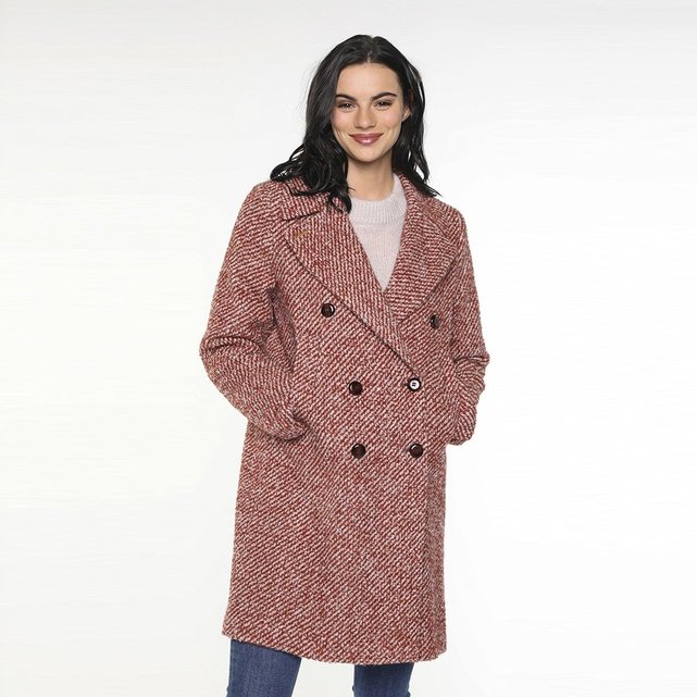 Manteau en tweed bouclé de laine mi long caudry bordeaux Manteau col tailleur tweed bouclé brique pour femme Trench