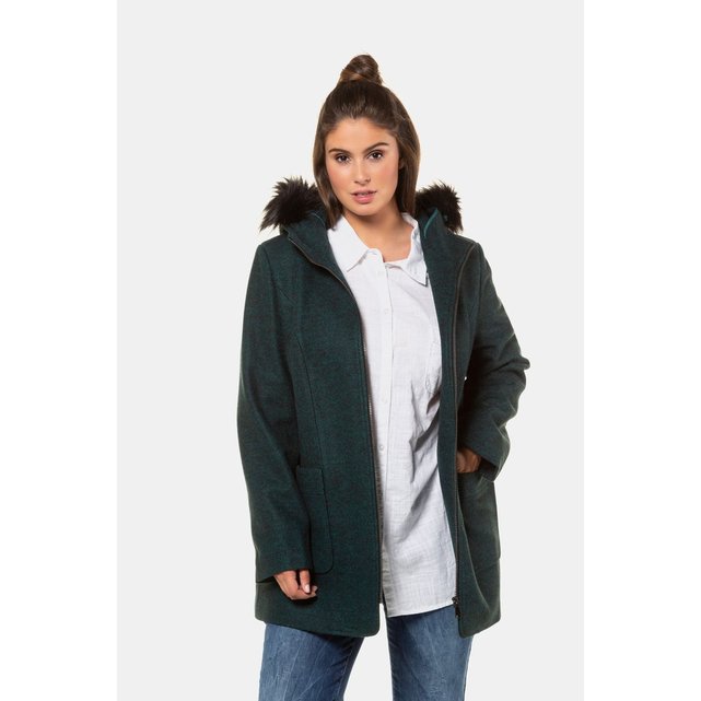 manteau laine capuche fourrure
