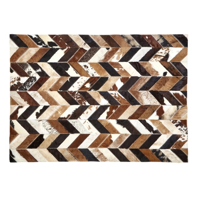 Genuine Cowhide Leather Rug In Natural Patchwork Multi Coloured