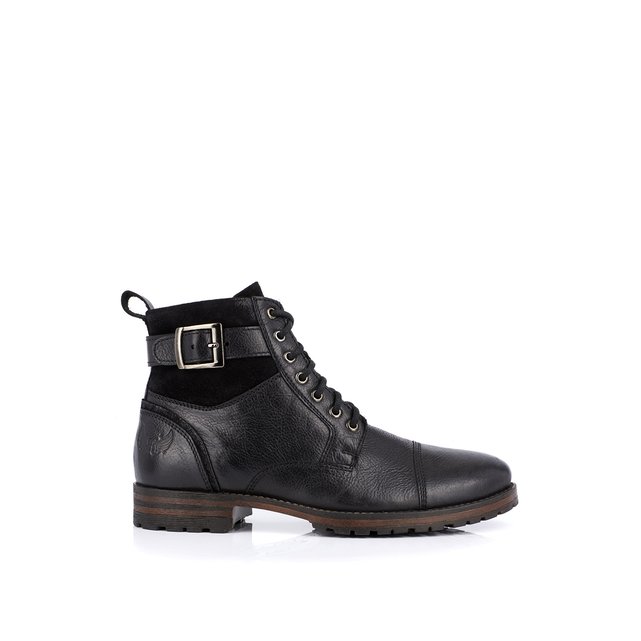 black leather ankle boots with laces