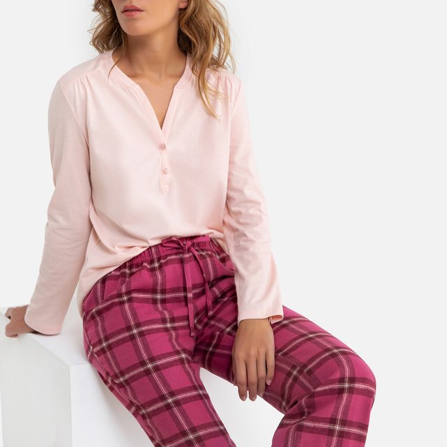 Pyjama forme grandpère bordeaux/rose La Redoute Collections La Redoute