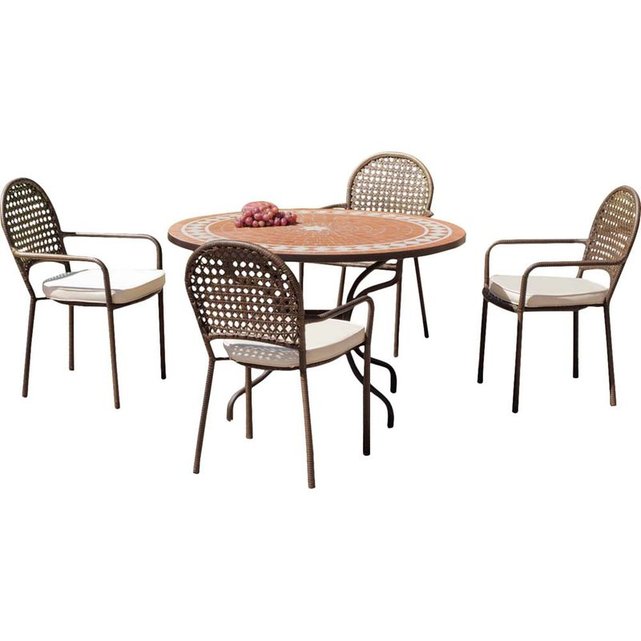 Salon de jardin table ronde et fauteuils 4 places ecru alba (housses ... Salon de jardin table ronde et fauteuils 4 places ecru alba (housses ...