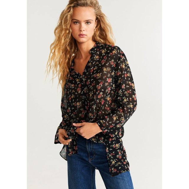 Chemise longue imprimée noir Mango | La Redoute