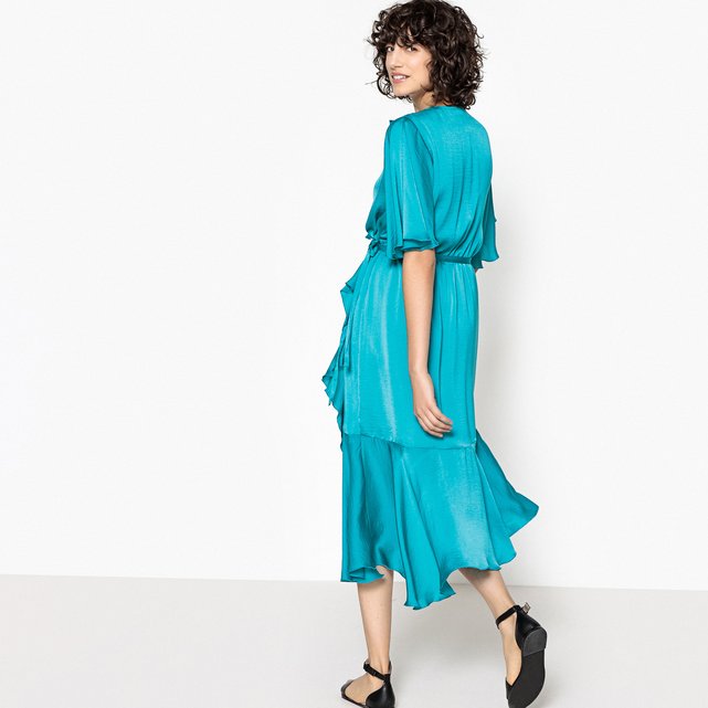Image Asymmetrical Ruffled Dress with Tie Waist La Redoute Collections