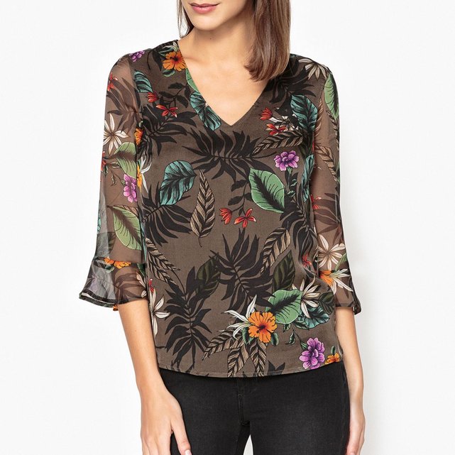 Blouse soie imprimée manches 3/4 kaki Liu Jo | La Redoute