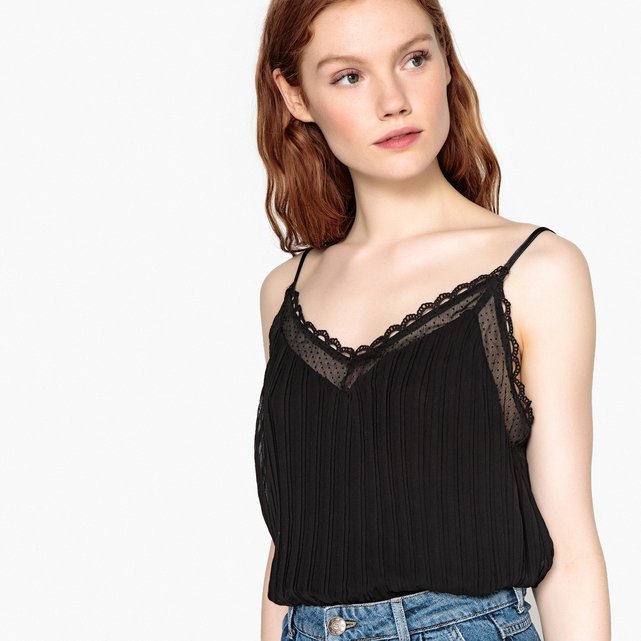 Top plissado, decote em V, alças finas  LA REDOUTE COLLECTIONS image 0
