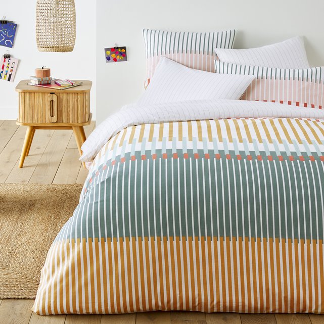 Keyboard Duvet Cover In Multi Coloured Striped Cotton Multi