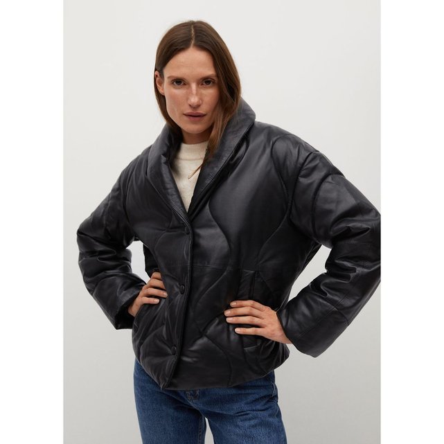 Blouson Matelasse Cuir Noir Mango La Redoute