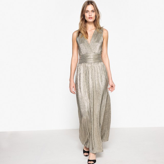 Long V Neck Shimmer Dress Gold Coloured Mademoie R La Redoute Image Long V Neck Shimmer Dress Mademoie R