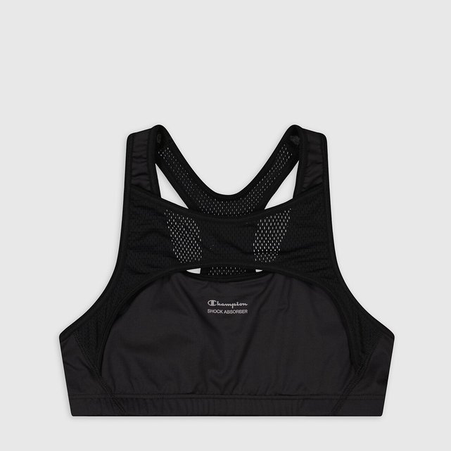 Crop top sports bra, firm support, black, Champion Shock Absorber