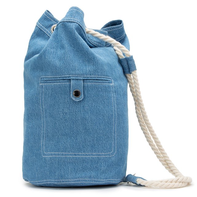 blue denim backpack