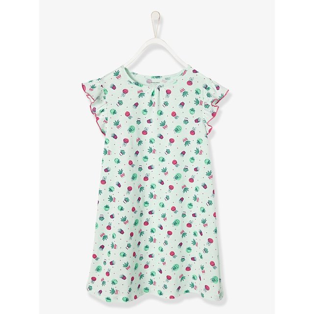 Chemise de nuit fille en jersey vert/imprimé Vertbaudet ...