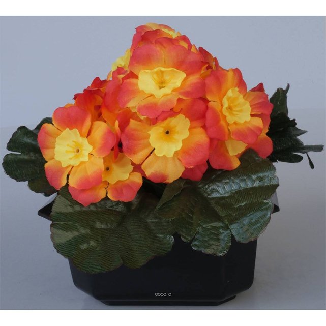 Composition fleurs artificielles cimetière pot carré primevères h17 cm d24  cm orange - couleur: orange Couleur orange Artificielles | La Redoute