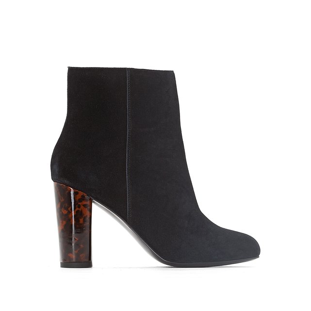 Leather Ankle Boots with Tortoiseshell Heel
