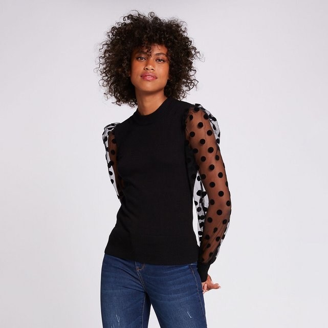 Pull col montant manches plumetis noir Morgan | La Redoute