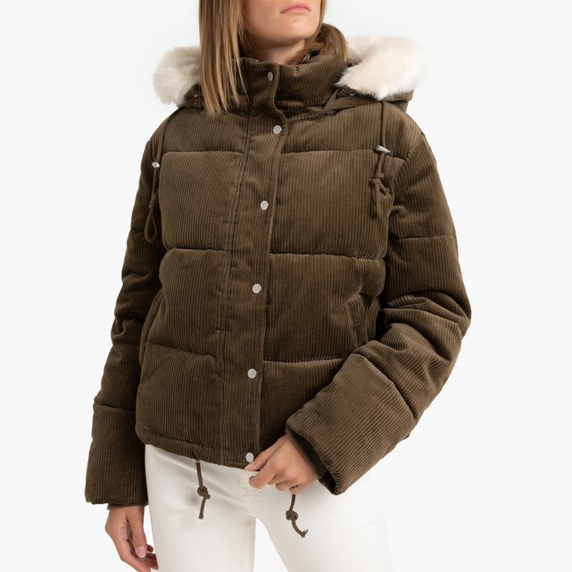 short padded jacket with fur hood