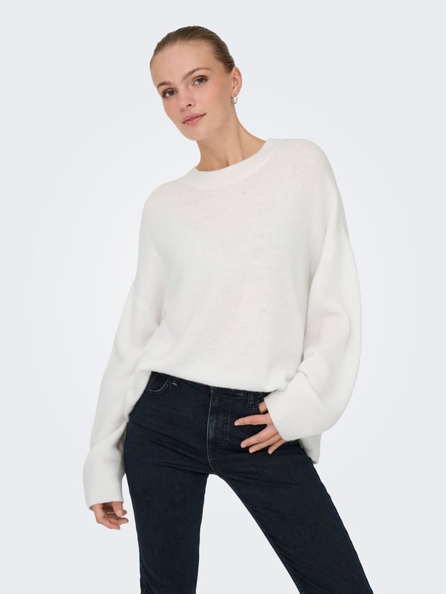 Pull Femme JM Collection Blanc Câblé 100% Coton - Taille L, Col V - Comme Neuf