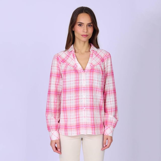Chemise Homme En Coton Blanc à Carreaux Marron - Marque Mise Au Green - Taille L/42 - Manches Courtes - Occasion Très Bon état