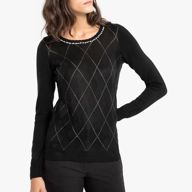 Pull col rond en fine maille noir Anne Weyburn | La Redoute