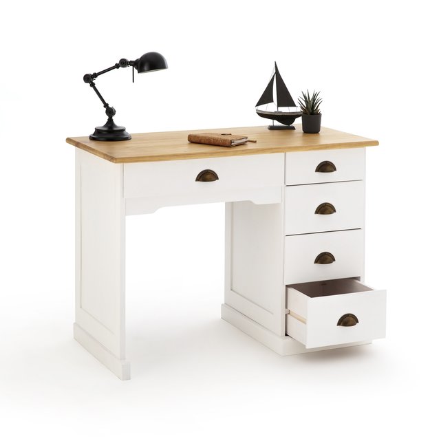 Bureau Pin Massif Betta Simple Caisson La Redoute Interieurs Blanc