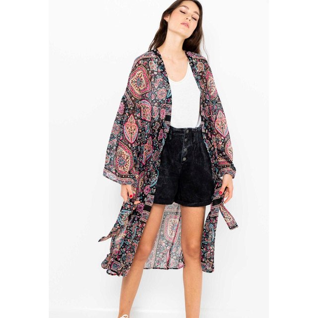 Kimono Long Imprime Noir Camaieu La Redoute