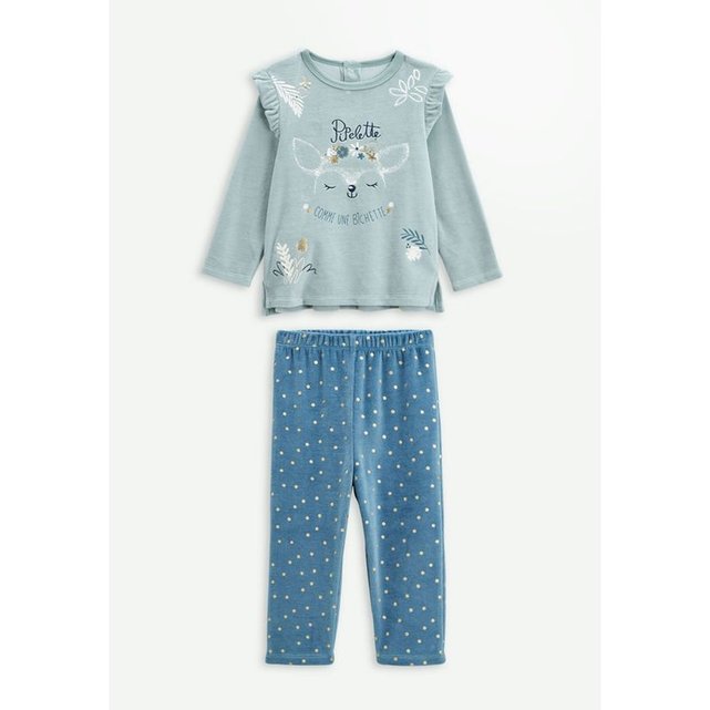 Pyjama velours chat bleu bébé fille