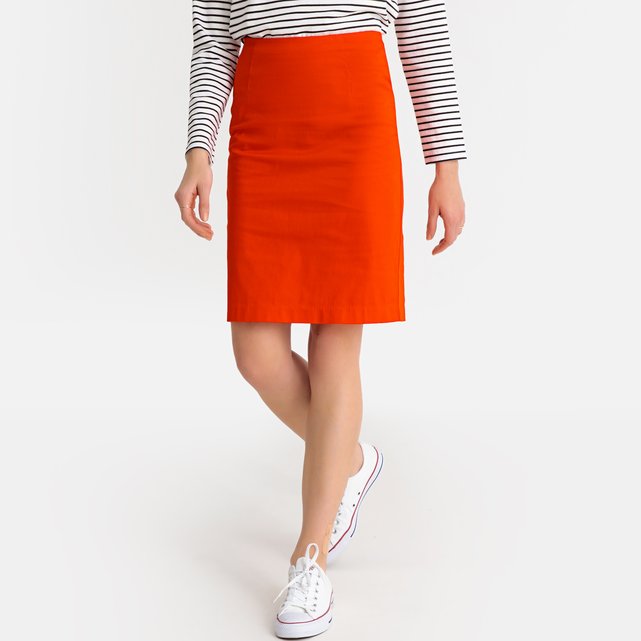 Satin knee-length pencil skirt , dark orange, La Redoute Collections ...