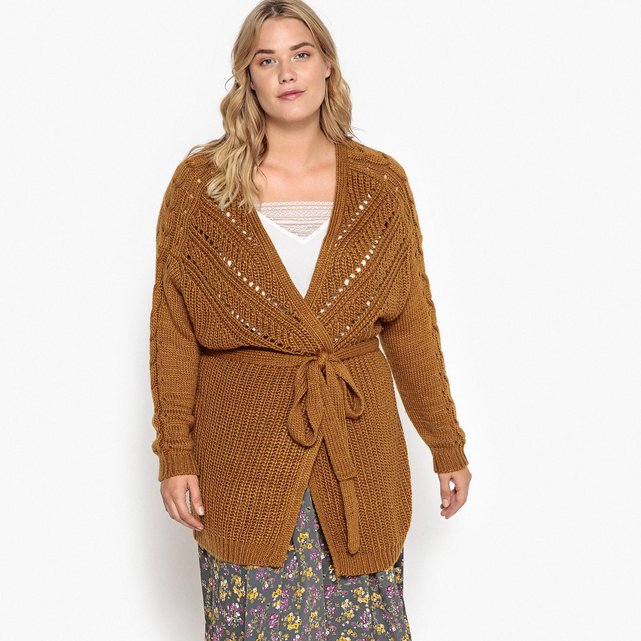 Gilet Long En Grosse Maille, à Ceinturer Ocre Castaluna | La Redoute