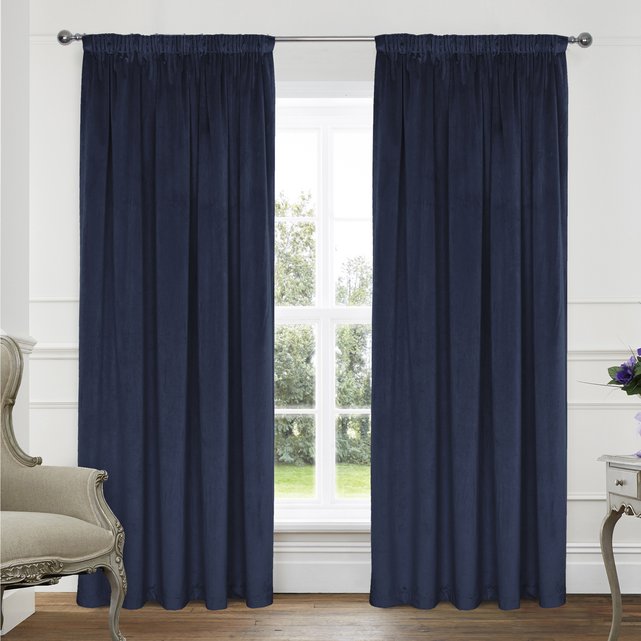 Montreal Velvet Lined Pencil Pleat Curtains Navy Navy Home