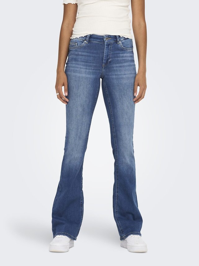 Only Jeans Donna – Skinny Fit In Denim Elasticizzato Blu Indaco Medio, Vita Regolare, In Cotone Organico