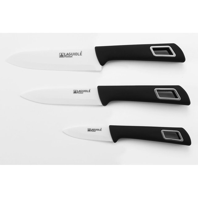 coffret 3 couteaux cuisine noir et blanc kirmena en céramique