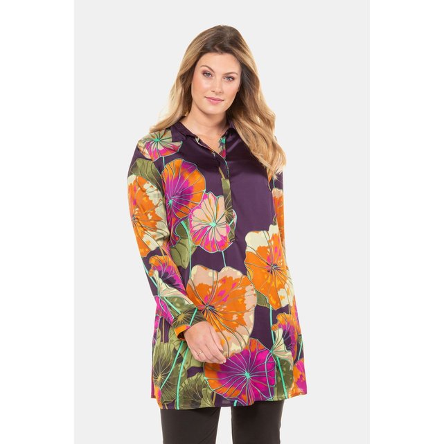Tunique longue imprimée, satin fin, fentes multicolore Ulla Popken | La  Redoute