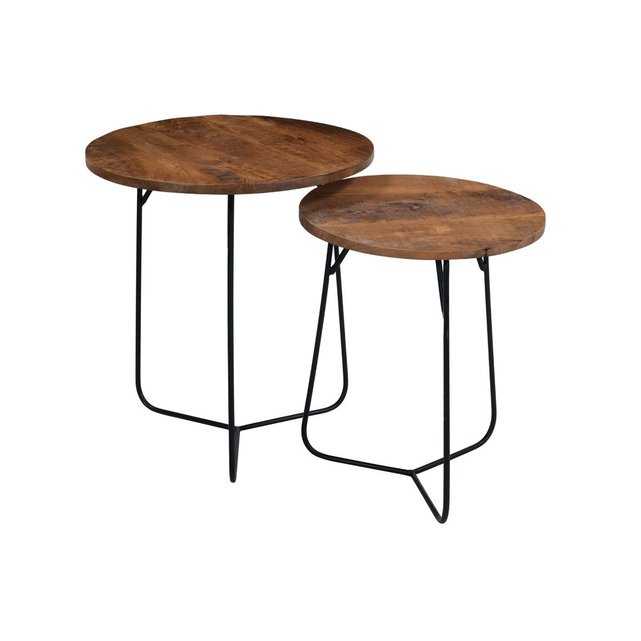 Tables Gigognes Rondes En Acacia Massif Et Metal Aquila Bois Clair