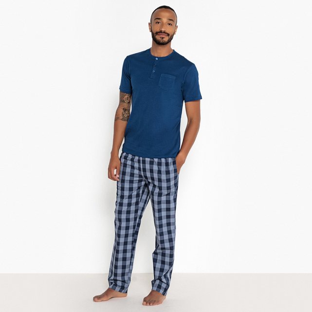 2-piece printed pure cotton pyjamas , navy check, La ...