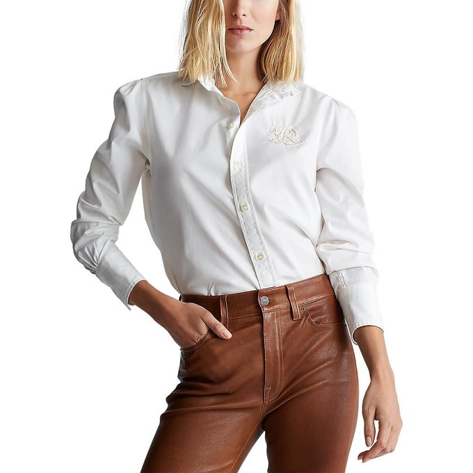 Cotton Oxford Weave Shirt With Long Sleeves White Polo Ralph