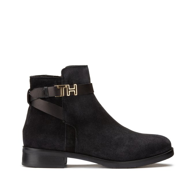 tommy hilfiger th buckle suede bootie