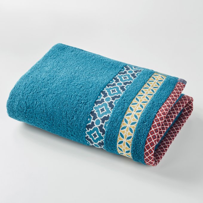 blue patterned bath towels