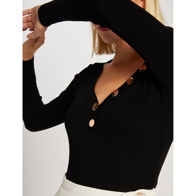 Pull à col v avec boutons dorés Morgan | La Redoute Pull à col v avec boutons dorés Morgan | La Redoute