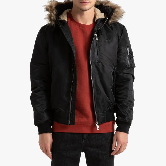Blouson zippé noir Schott | La Redoute Blouson chaud à capuche tornado Schott | La Redoute
