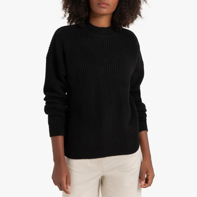 Pull col rond en grosse maille La Redoute Collections | La Pull col rond en fine maille beige chiné La Redoute