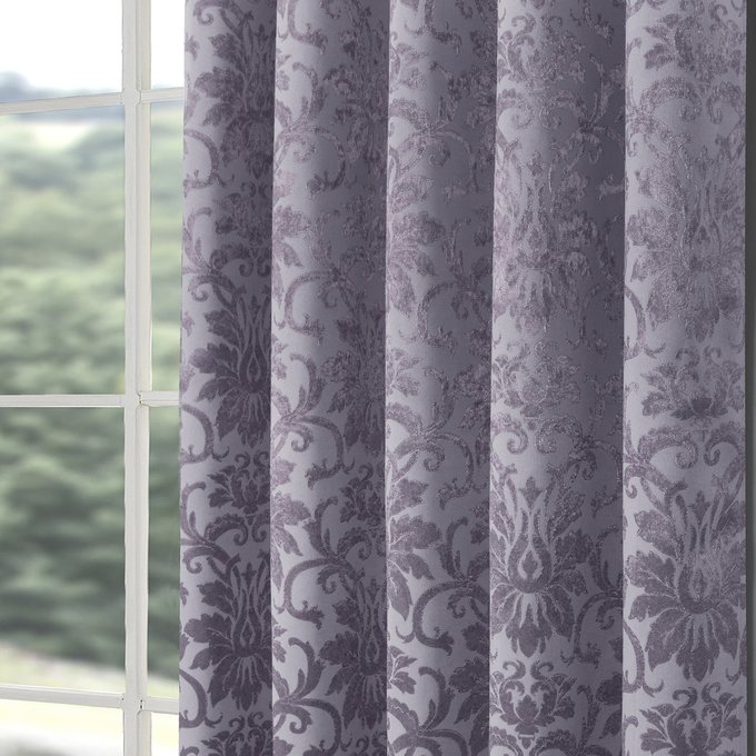 Denton Damask Blockout Eyelet Curtains Silver Silver Coloured